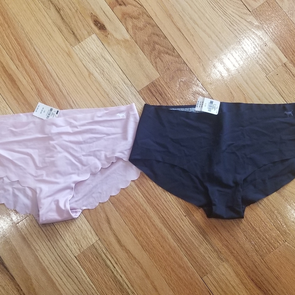 (2) NEW VICTORIA'S SECRET PINK UNDERWEAR PINK & BLACK HIPSTERS SIZE LARGE